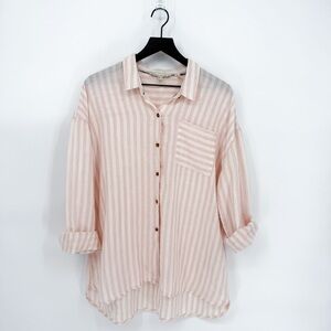 Barbour Annie Striped Linen Button Down Shirt in Primrose Pink Size 12